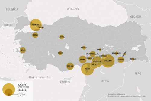 2015년 터키 내 시리아 난민 분포